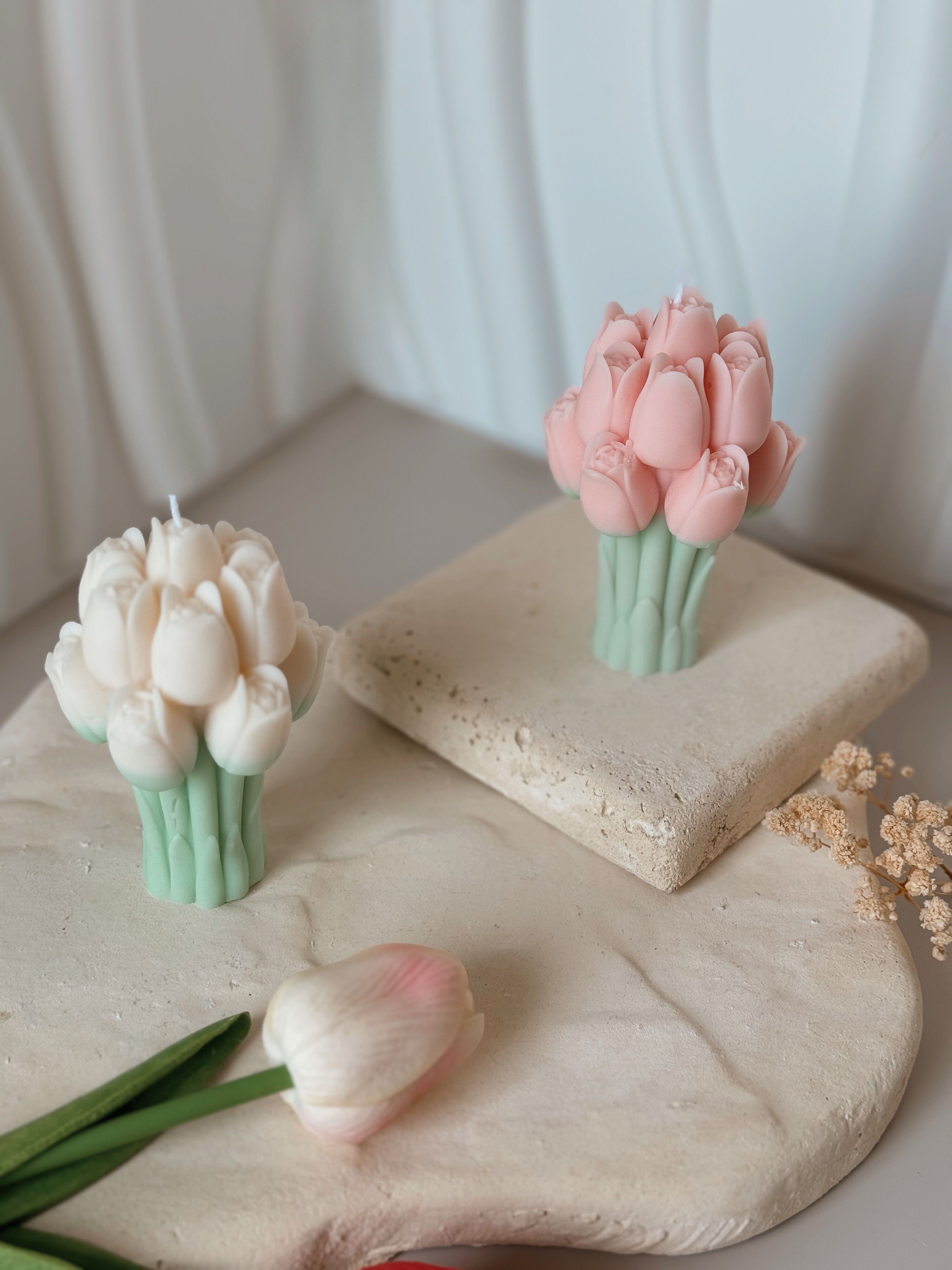 Tulip bouquet candle, choice of colours, handmade in rapeseed wax