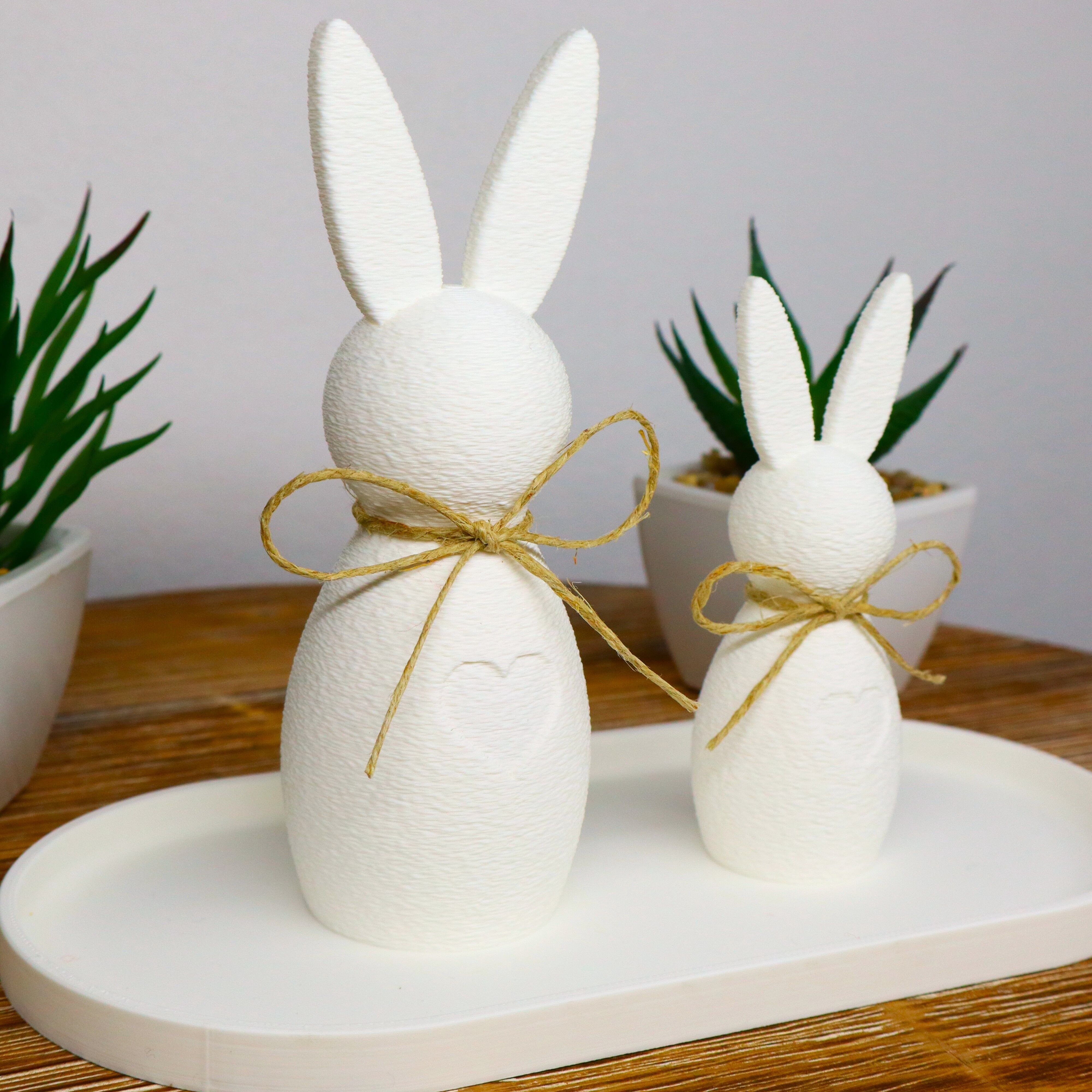 Easter Bunny Duo Figurines with Heart, Fuzzy Plush Finish
