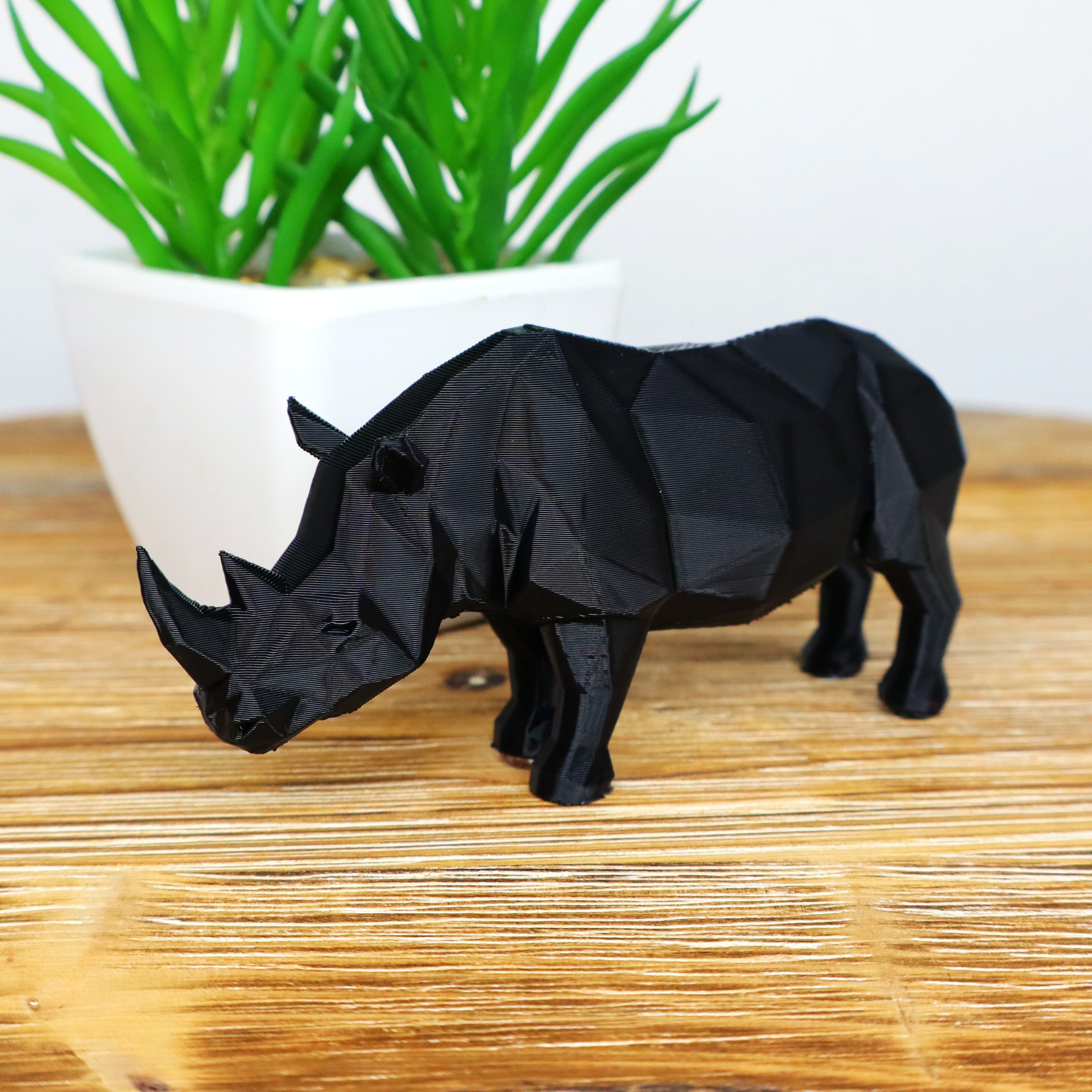 Geometric Rhino Sculpture, Modern Minimalist Animal Decor