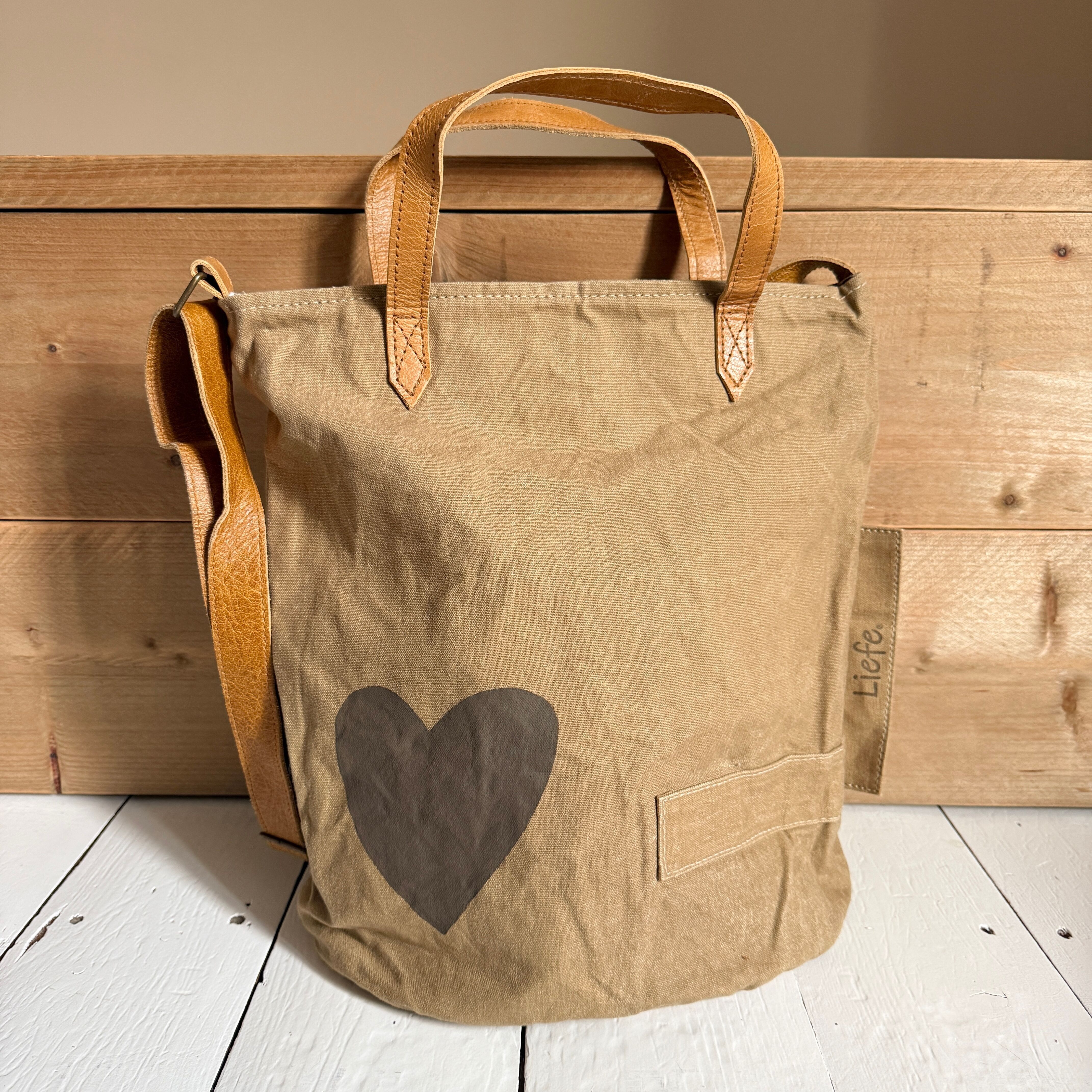 Sac seau vintage marron cœur (toile foncée) NEUF
