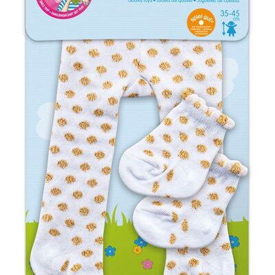 Doll tights with socks, gold dots, size 35-45 cm