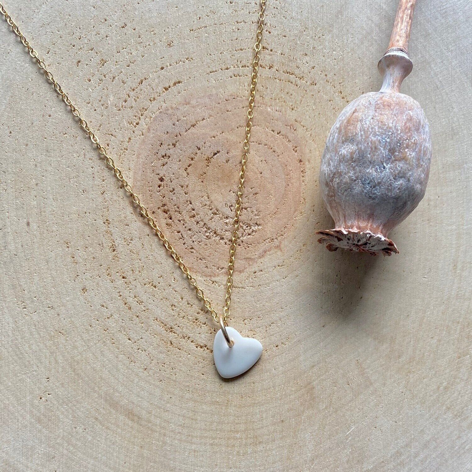 Small white porcelain heart necklace