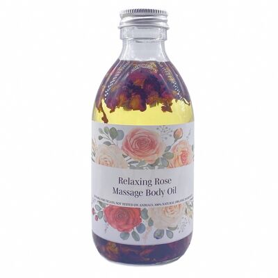 Huile de massage relaxante à la rose infusée de pétales de rose, 250 ml