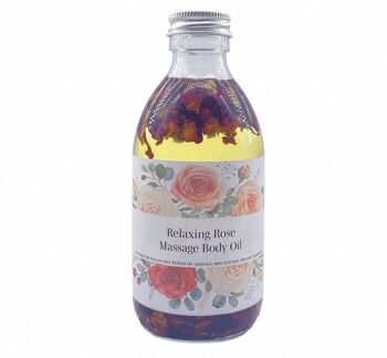 Huile de massage relaxante à la rose infusée de pétales de rose, 250 ml 1