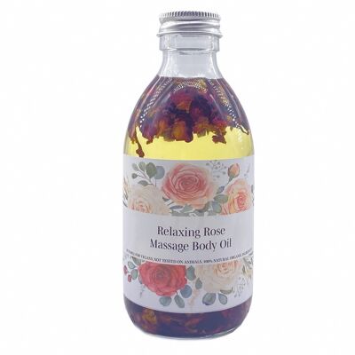 Entspannendes Rosenmassage-Körperöl mit Rosenblättern, 250 ml