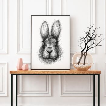 Scribble Rabbit Wall Art Print A4 et A3 2