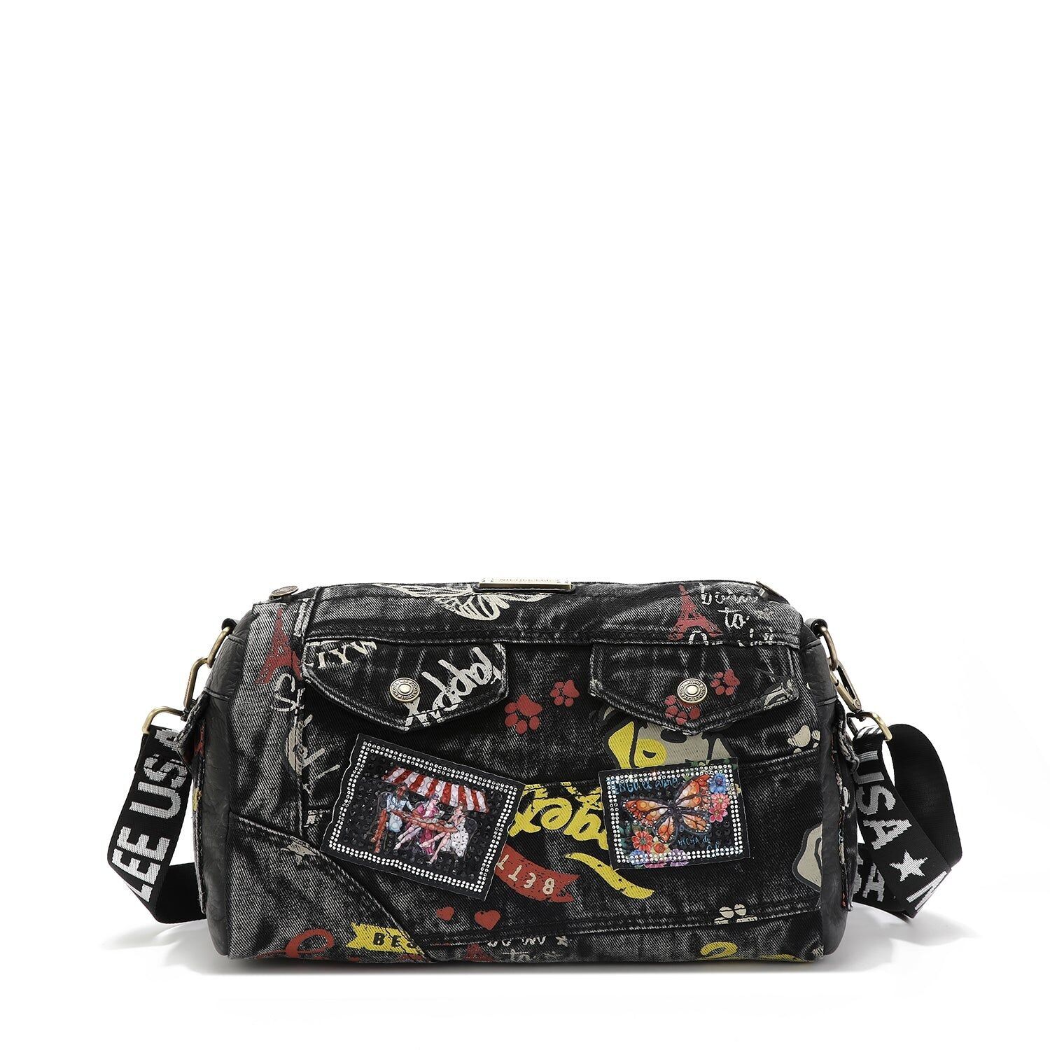 Grey Denim Messenger Bag