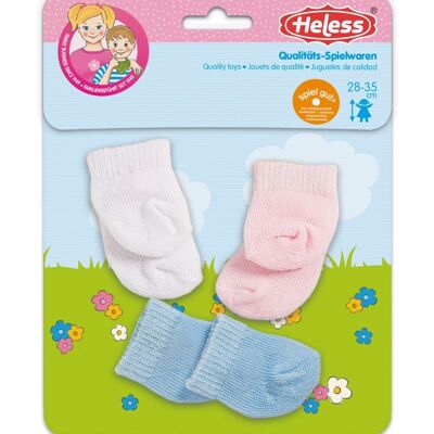 Chaussettes de poupée, petites, 3 paires, taille 28 à 35 cm