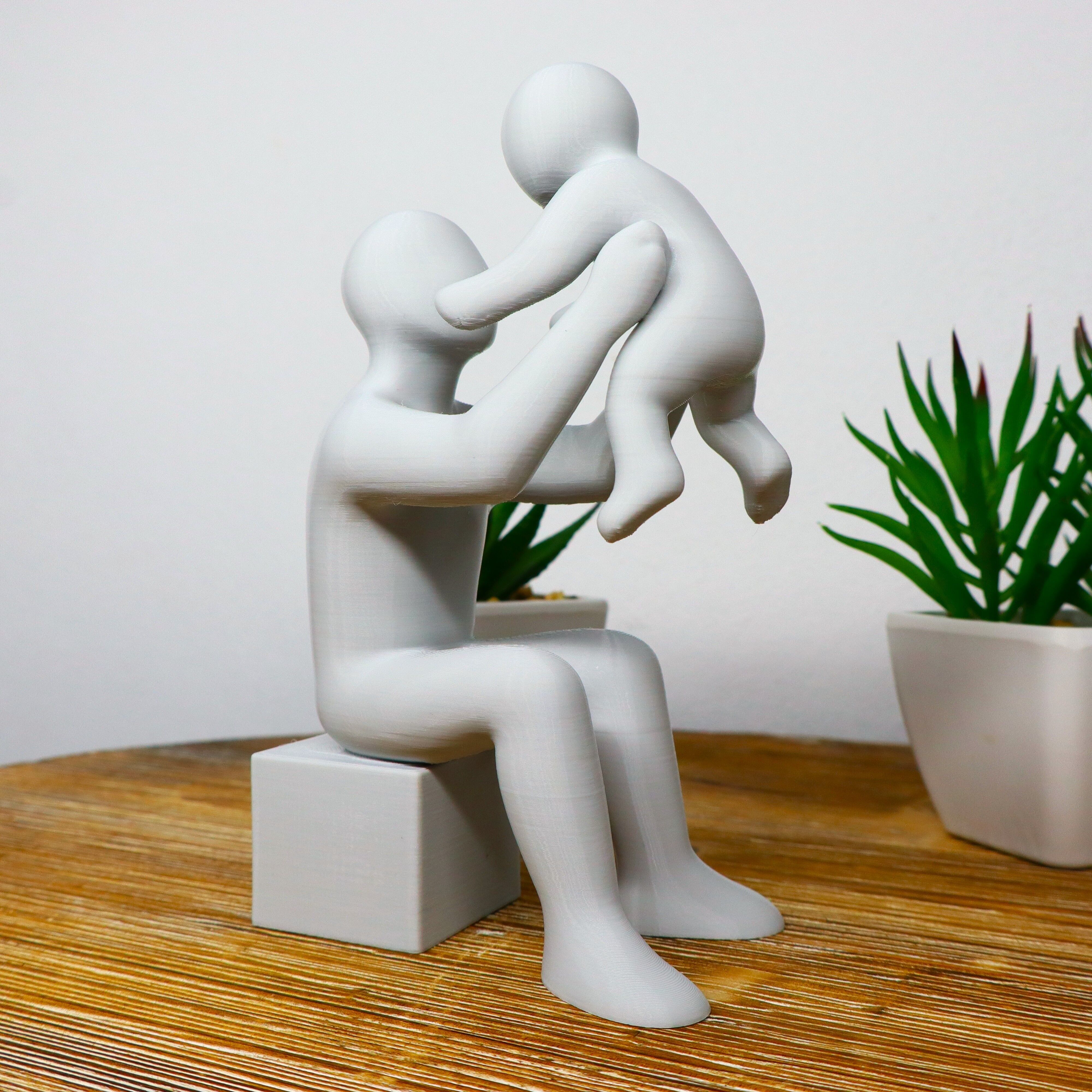 Father and Child Sculpture, Dad and Kid Figurine, Emotional Family Decor, Minimalist Parenthood Art, Father’s Day Gift