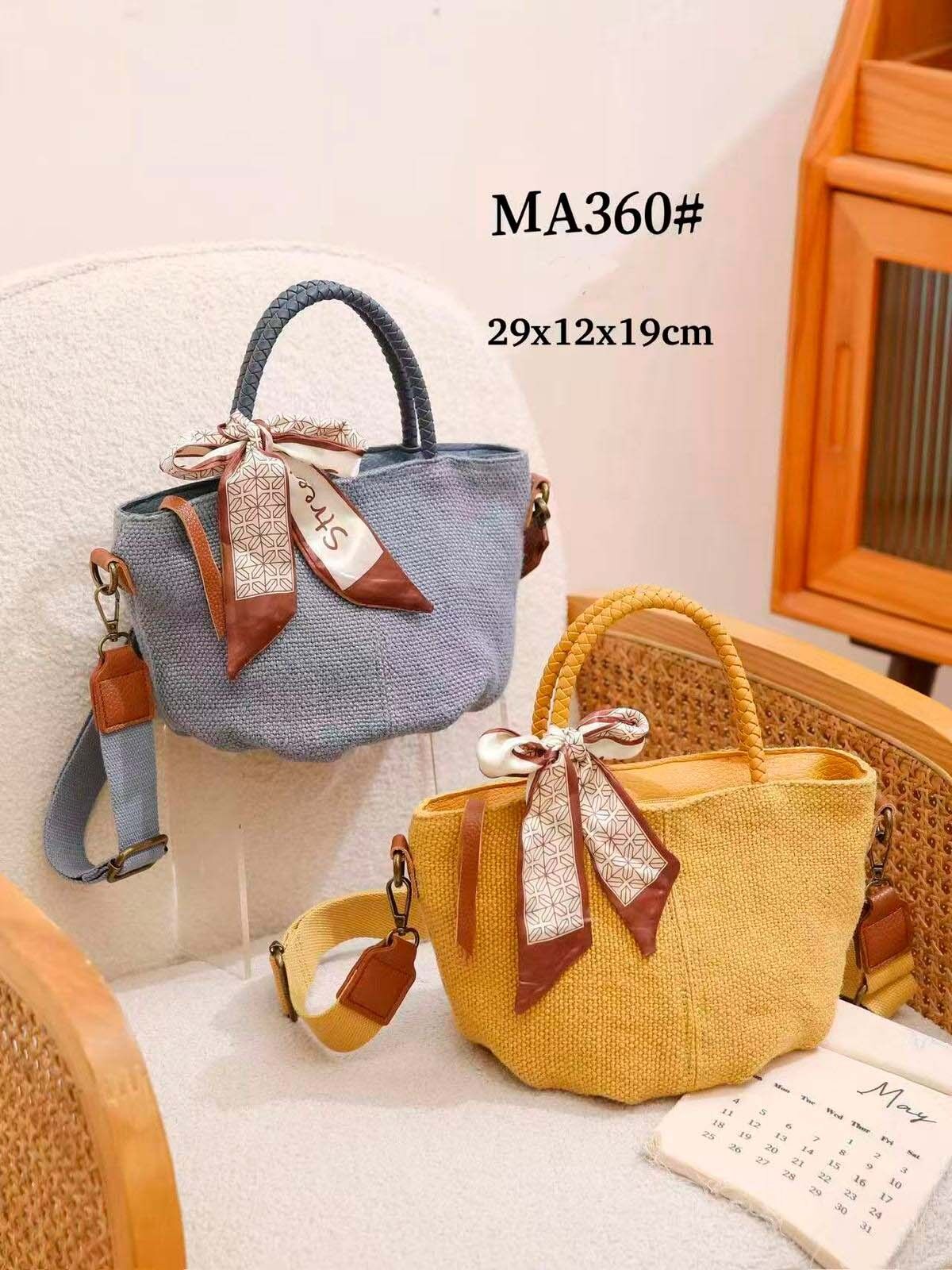 Washed Linen Handbag with Decorative Scarf