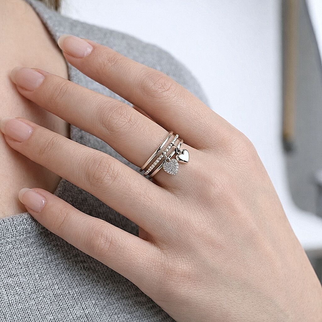 Bague multi-rangs charms cœur en acier inoxydable