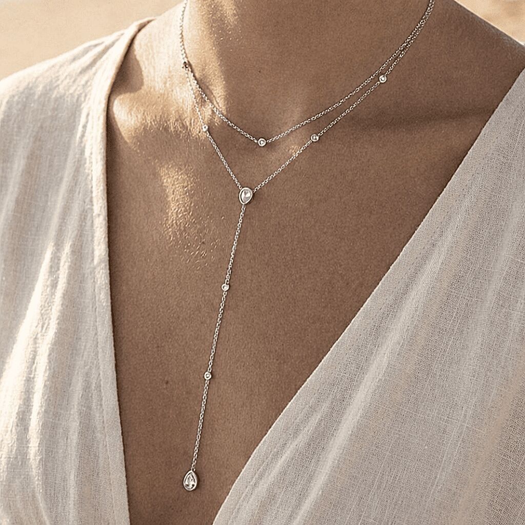 Collier double rang cascade goutte – Acier inoxydable