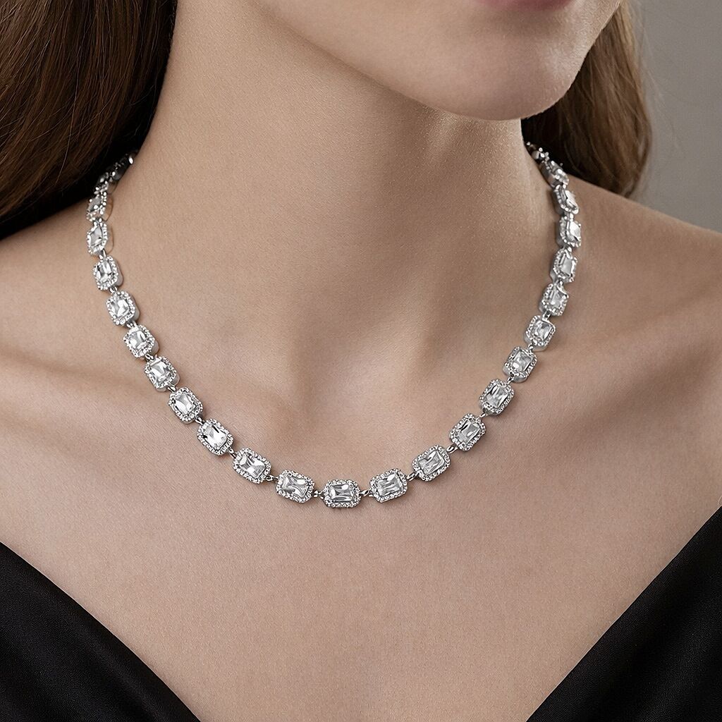 Collier maillons rectangulaires sertis – Acier inoxydable