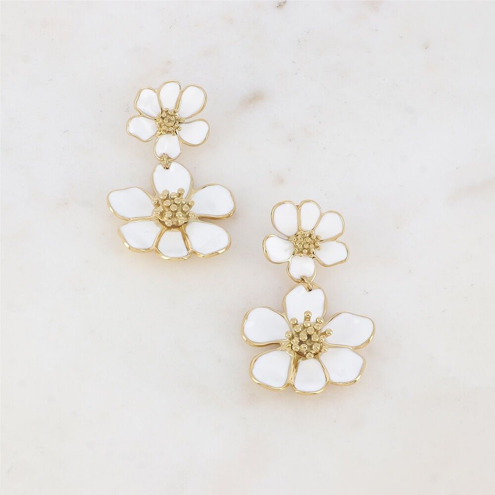 Boucles pendantes - double fleur émaillée