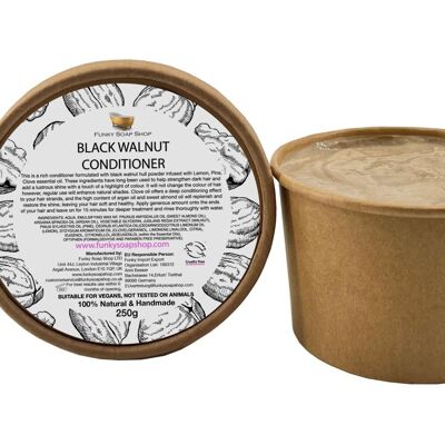 Après-shampooing à la noix noire pour cheveux noirs/bruns, pot Kraft 250 ml, sans plastique