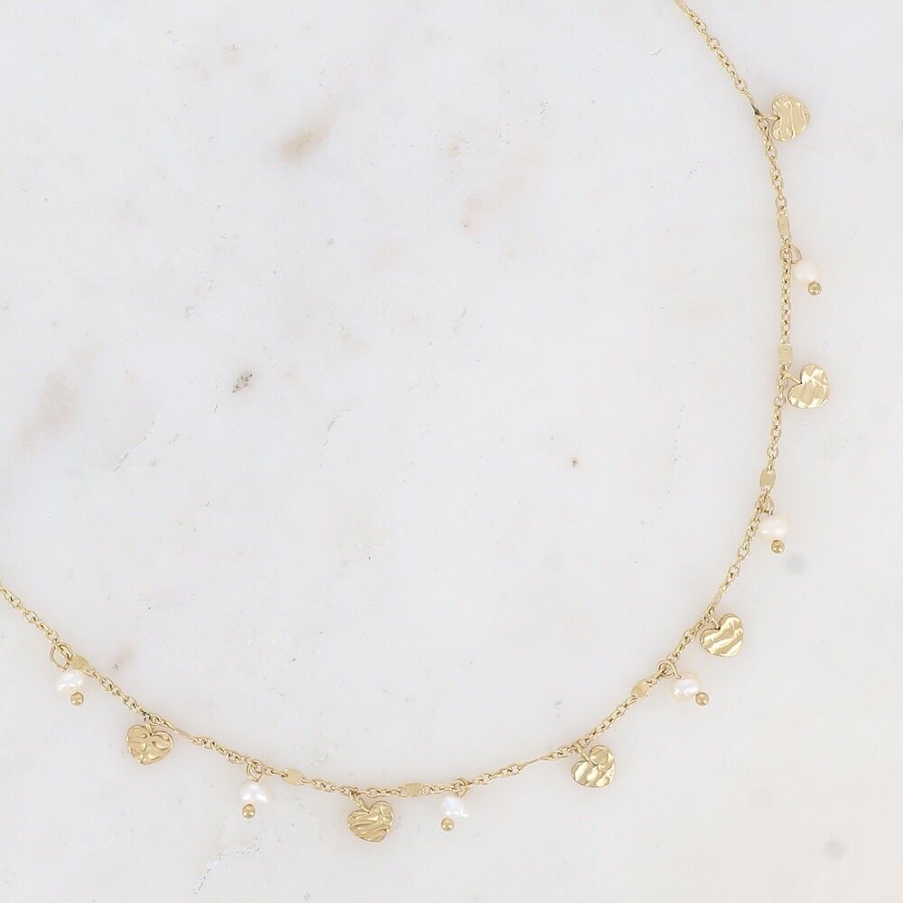 Collier - pampilles coeurs et pierres naturelles