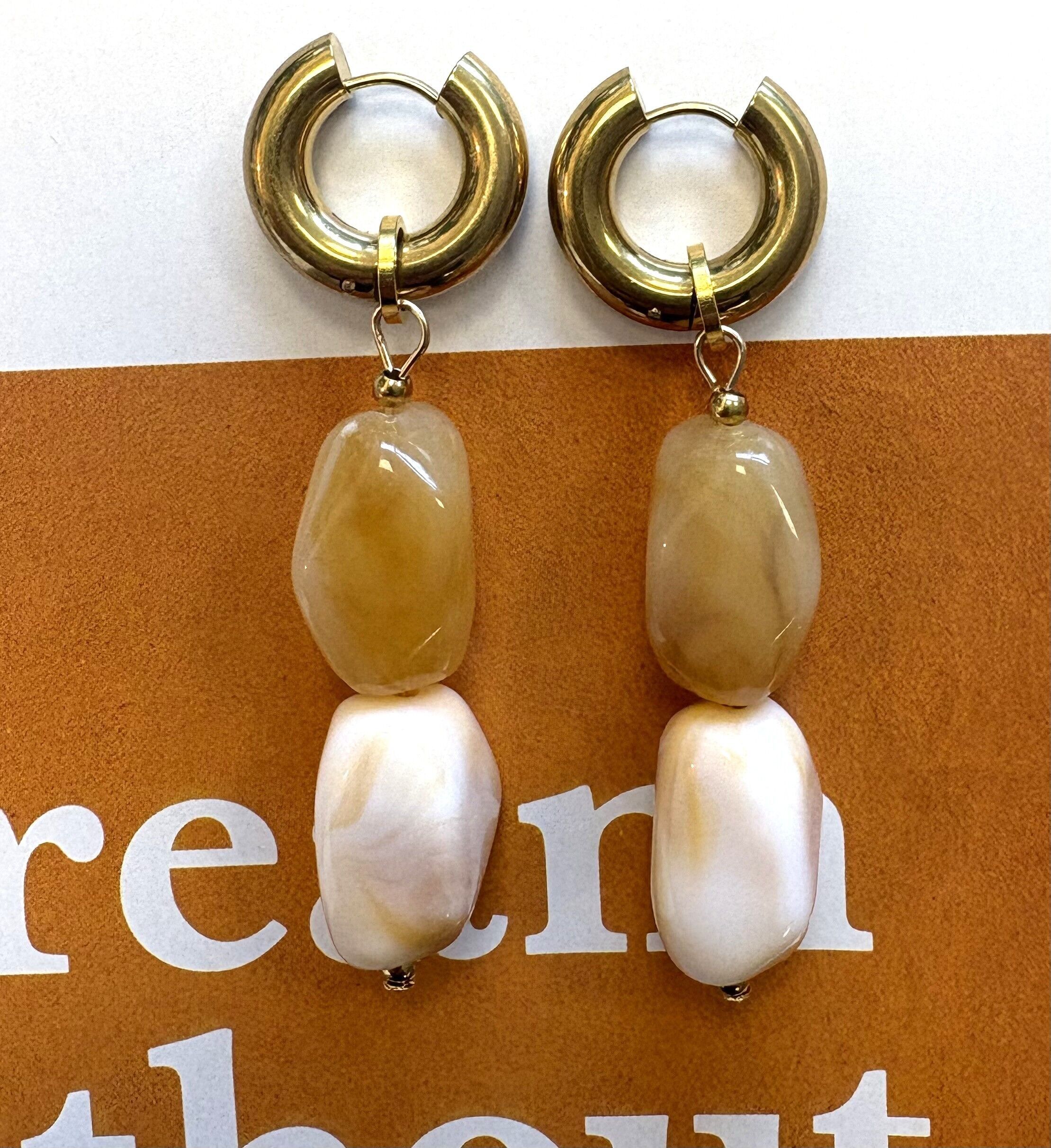 Earrings with creamy white and beige acrylic beads