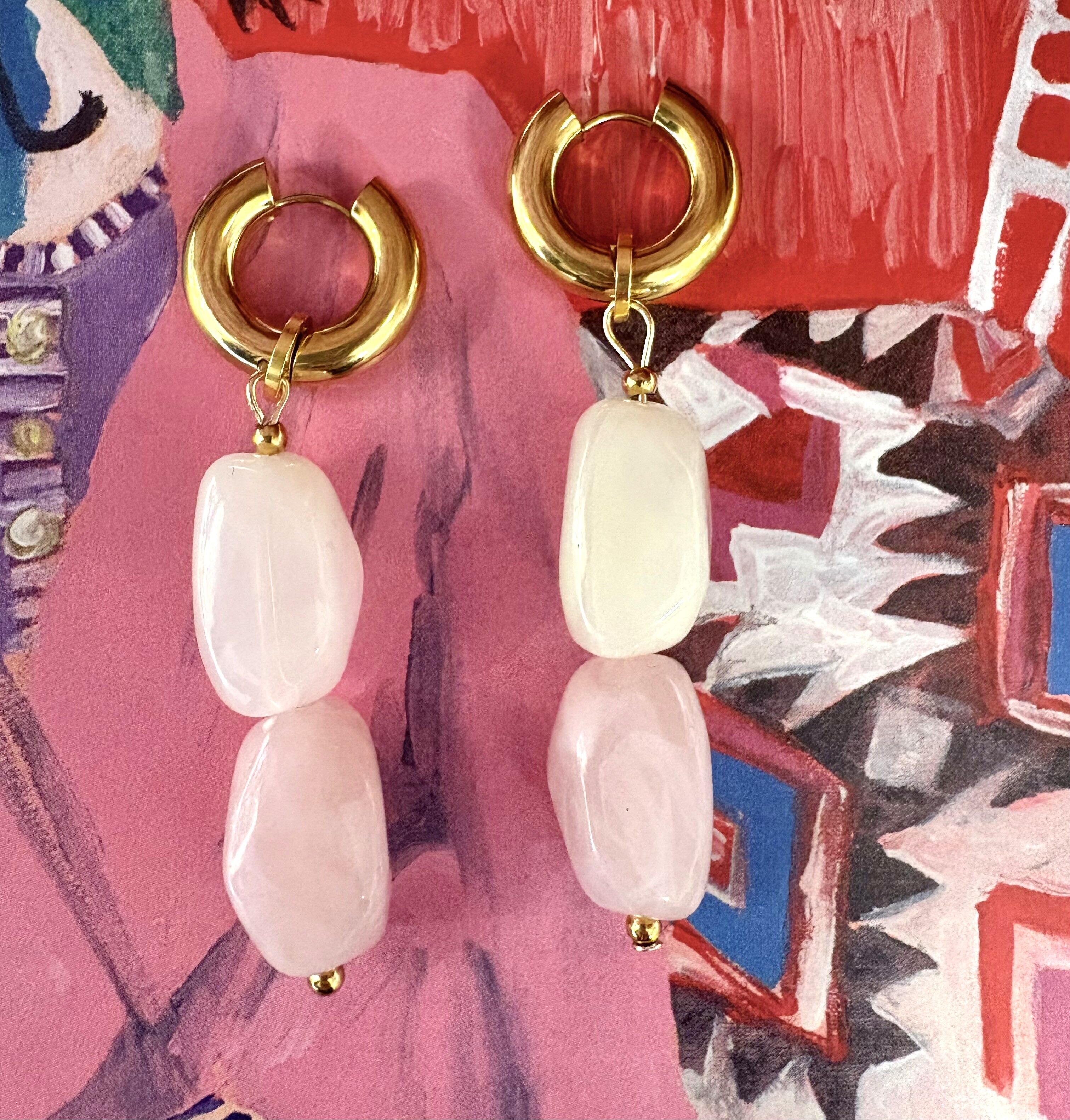 Earrings with pink and white acrylic beads