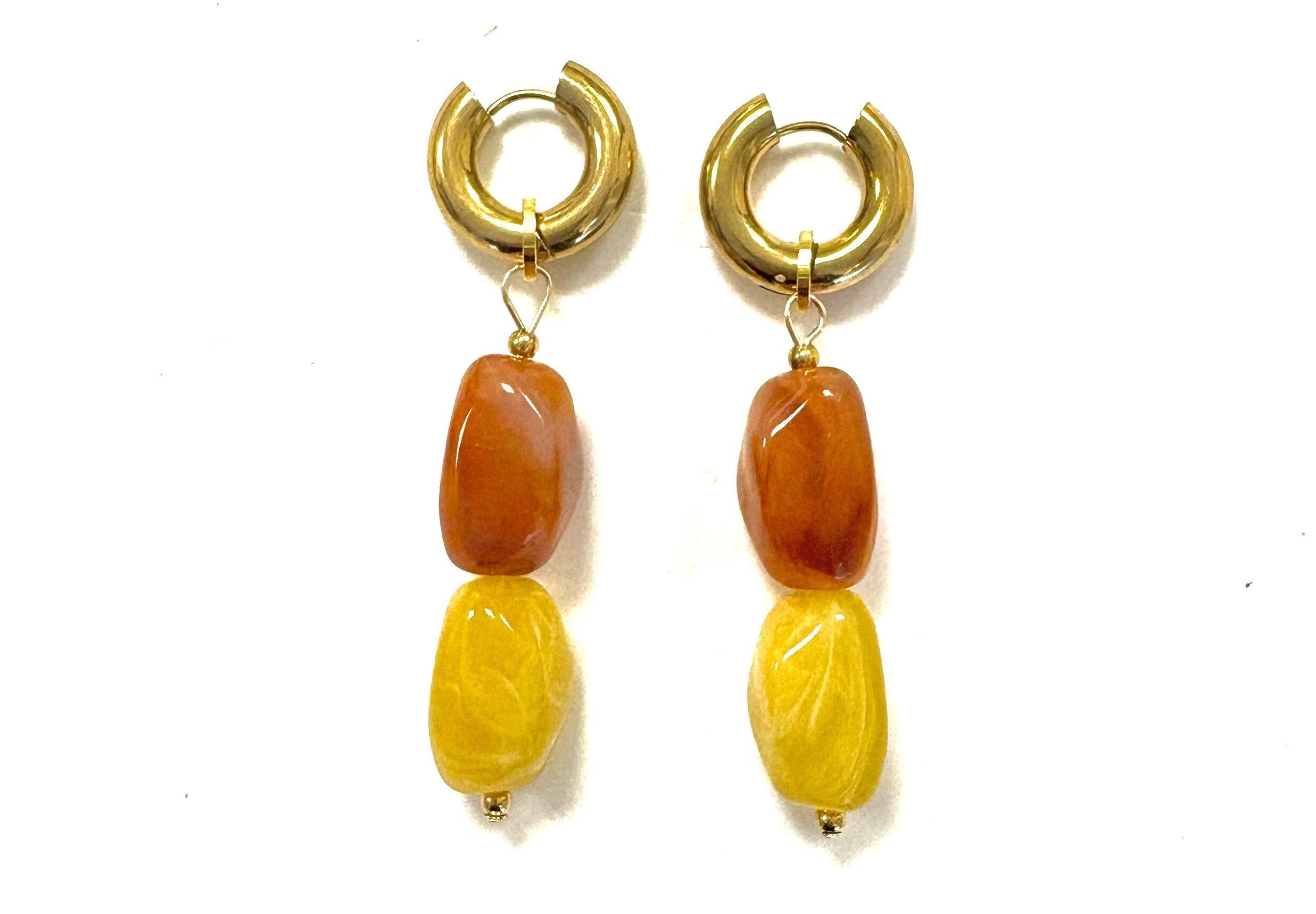 Earrings with yellow and cognac acrylic beads