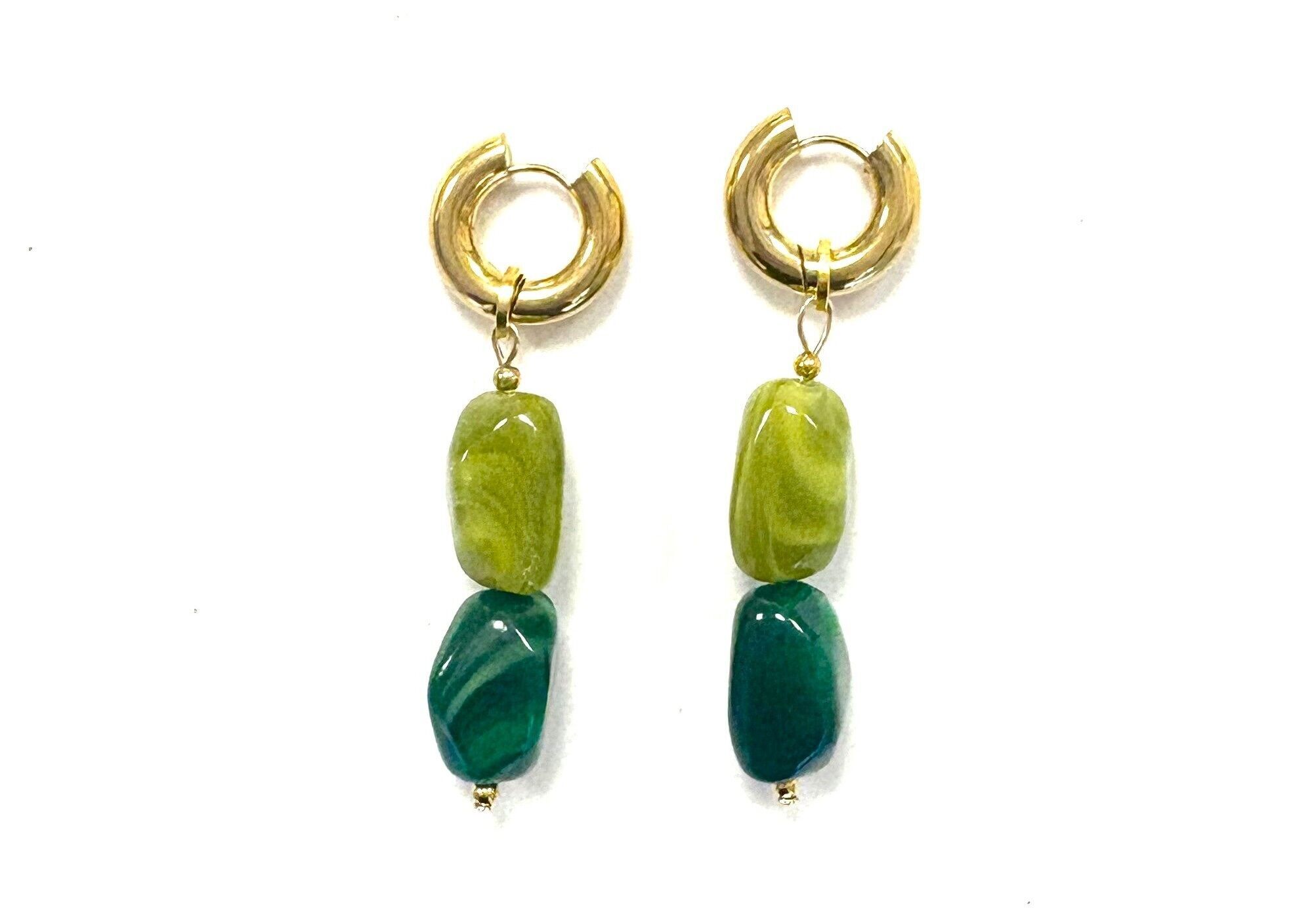 Earrings with light green and green acrylic beads
