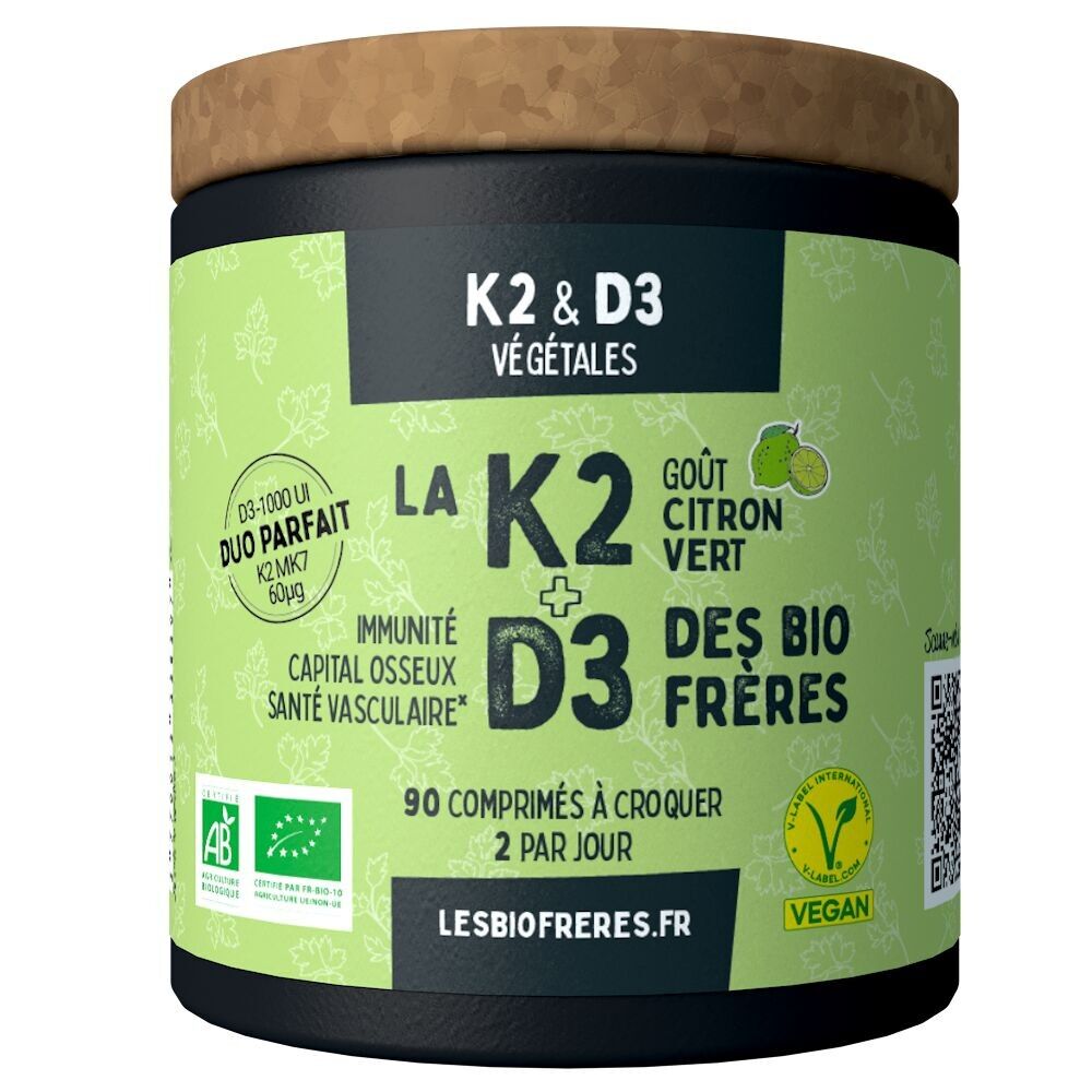Vitamine K2+D3 Bio - Vitamine K2 et Vitamine D3 - 90 comprimés à croquer