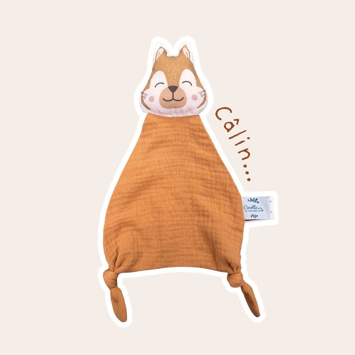 Doudou Ecureuil camel en double gaze (Nouveau!)