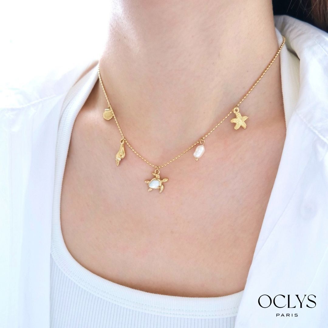 Collier breloques tortue acier inoxydable doré Tina