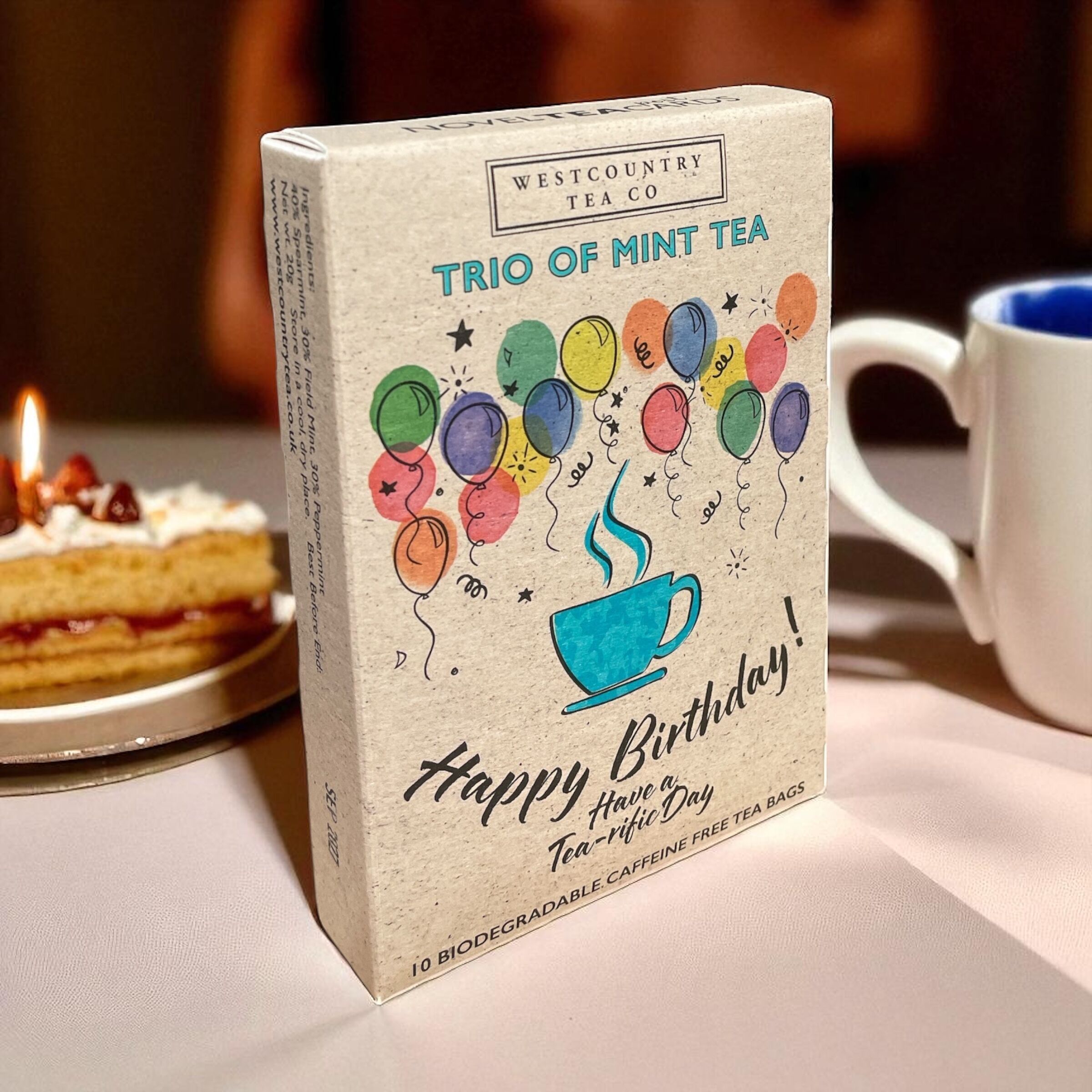 Trio of Mint Tea Happy Birthday novelTEAcard