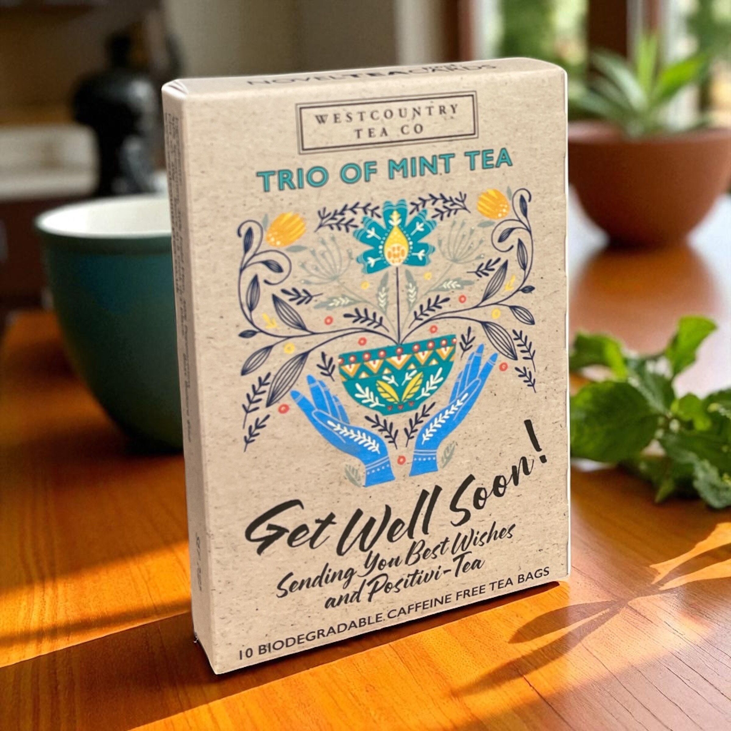 Trio of Mint Tea Get Well Soon novelTEAcard