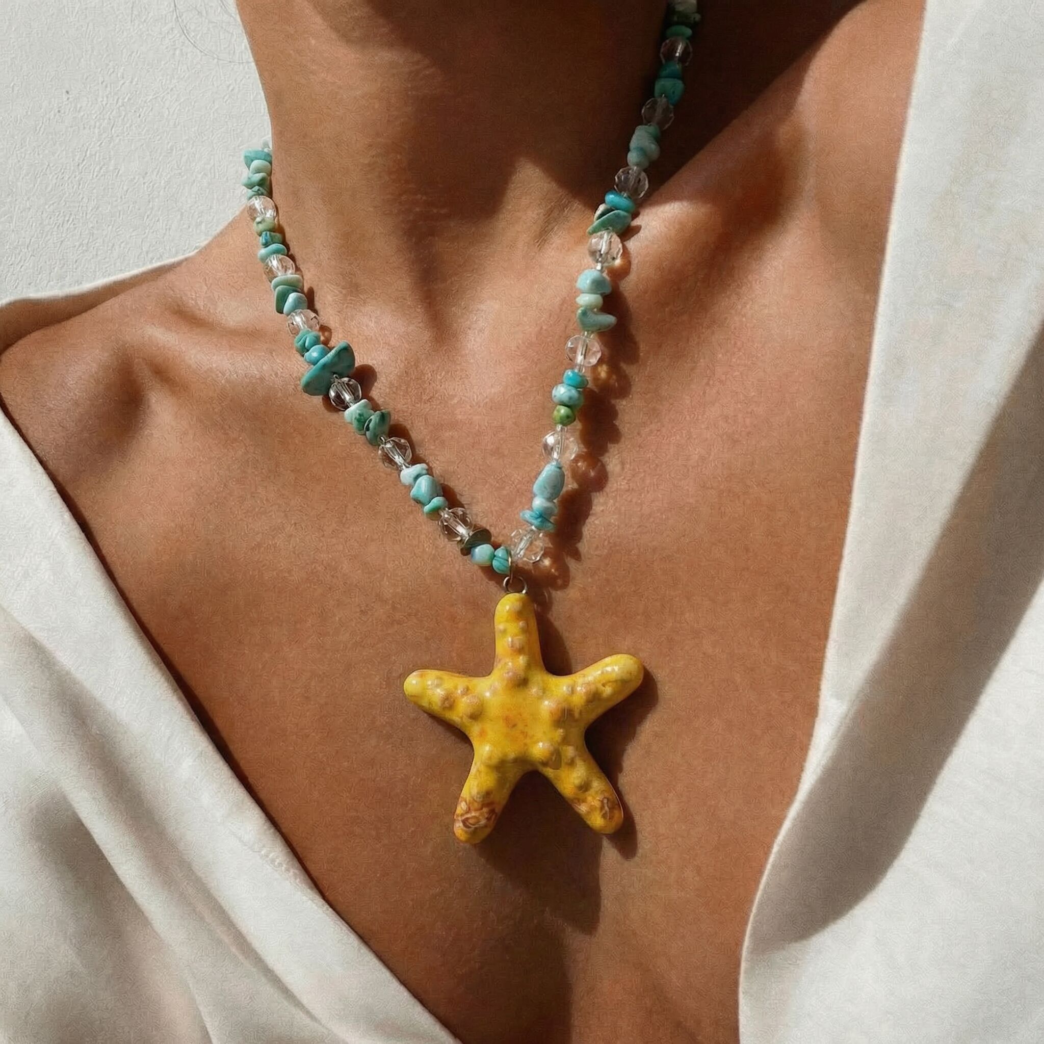 Oversized Yellow Starfish Summer Resort Necklace