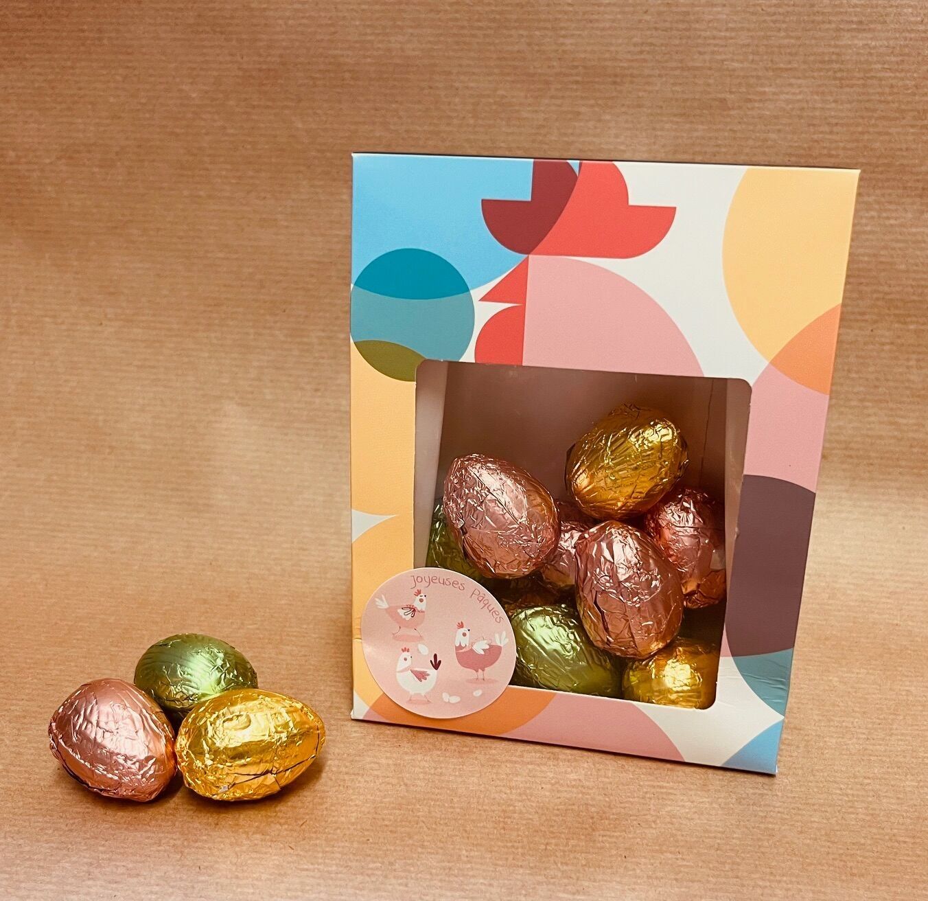 NEW FOR 2026: Organic Easter assortment of small Praline/Raspberry/Pistachio eggs
