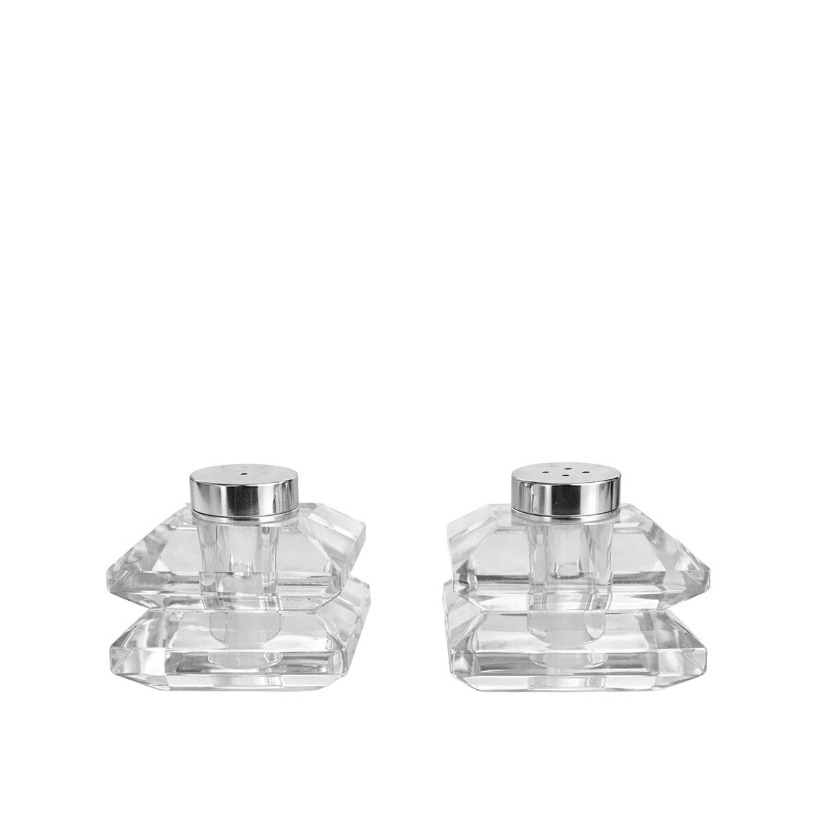 Designer salt and pepper shakers in clear glass