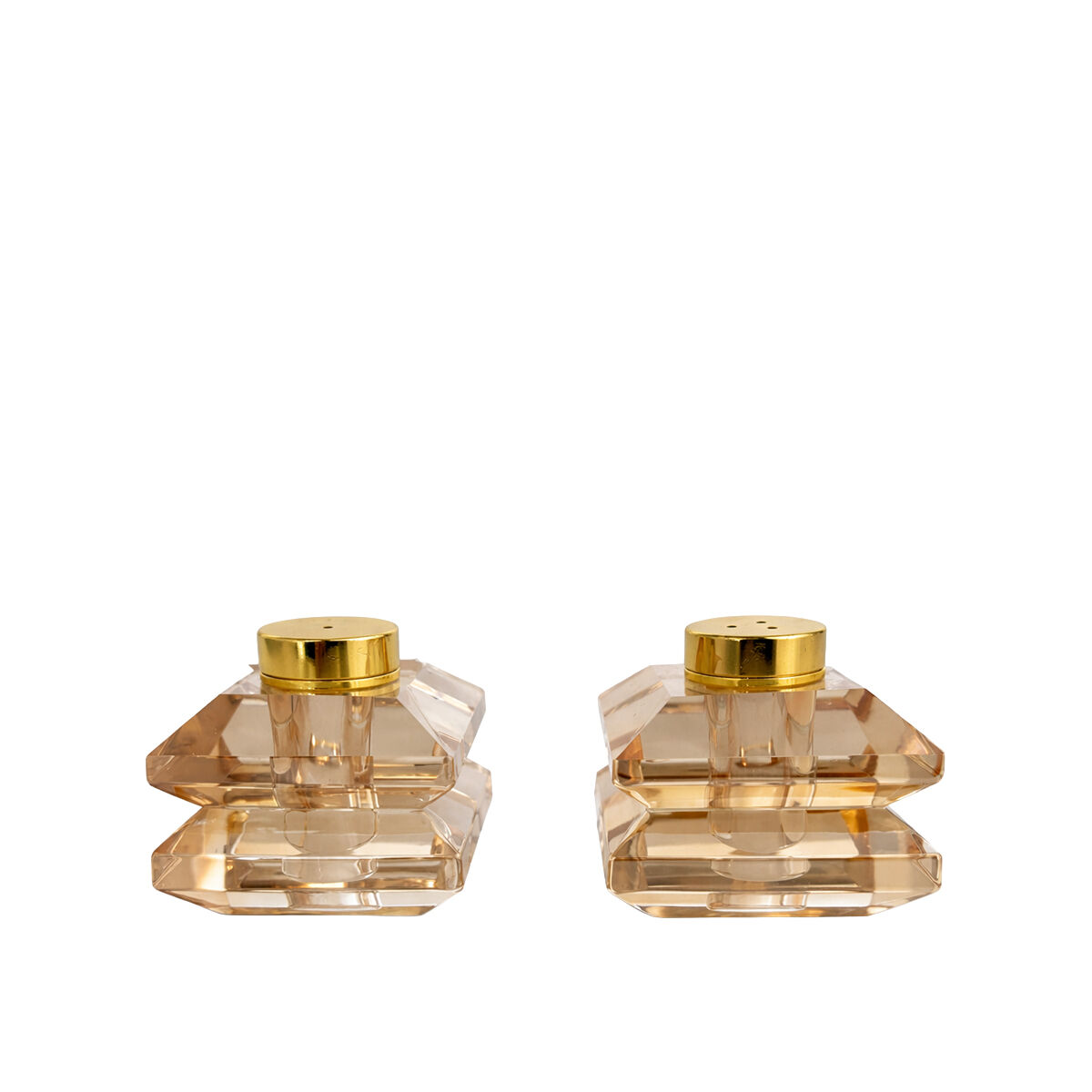 designer salt and pepper shakers in amber glass