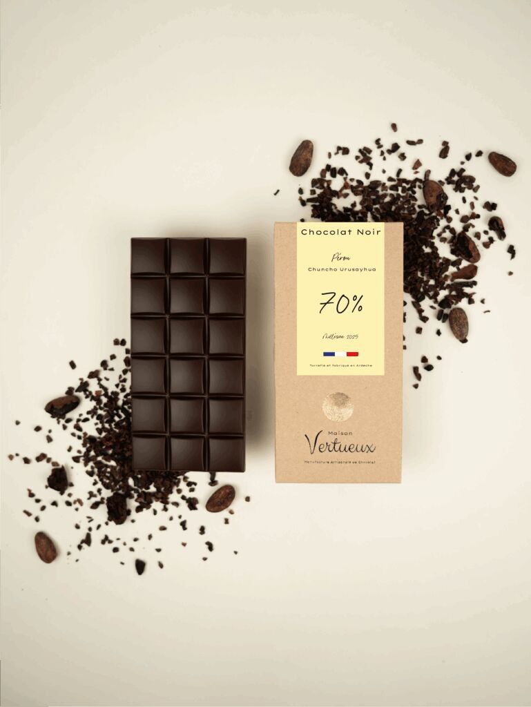Peruvian Dark Chocolate Bar – Chuncho Urusayhua 70% - Bean to bar - Committed artisan cocoa roaster - Quality artisan producer - Culinary College of France