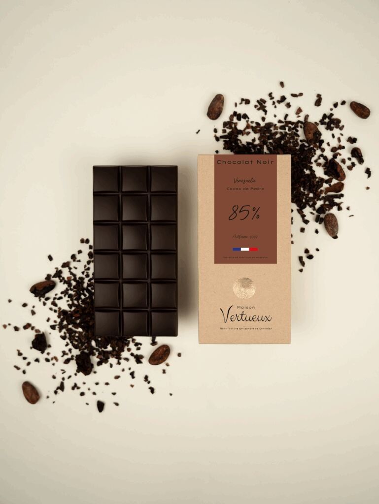 Venezuelan Dark Chocolate Bar – Pedro Cacao 85% 80g - Bean to bar - Committed artisan cocoa roaster - Quality artisan producer - Culinary College of France
