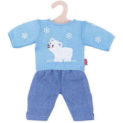 Doll polar bear sweater with jeans, small, size 28-35 cm