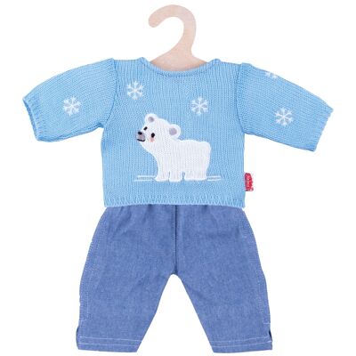 Doll polar bear sweater with jeans, small, size 28-35 cm