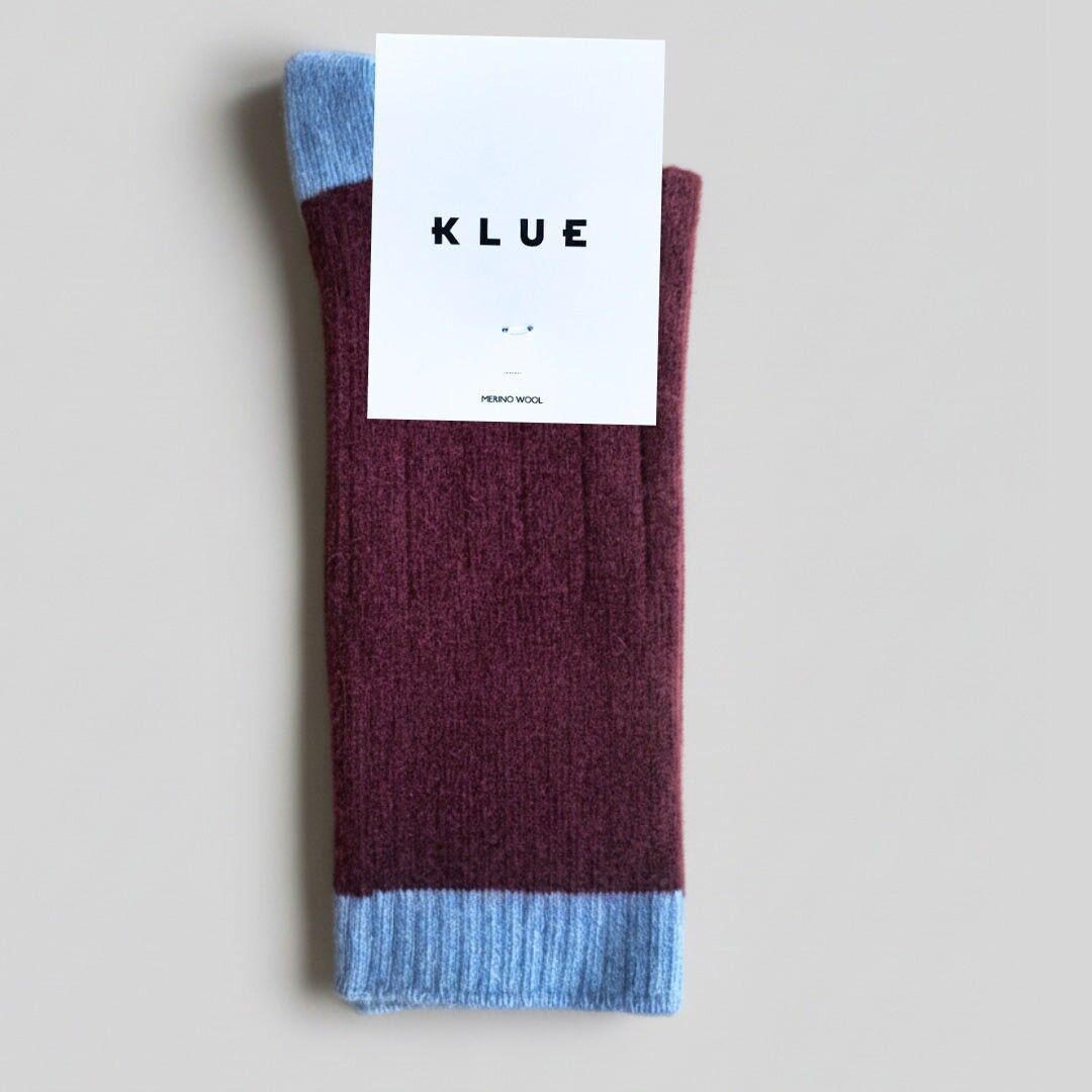 KLUE Merinowollsocken mit Bündchen | Burgunderrot und Himmelblau