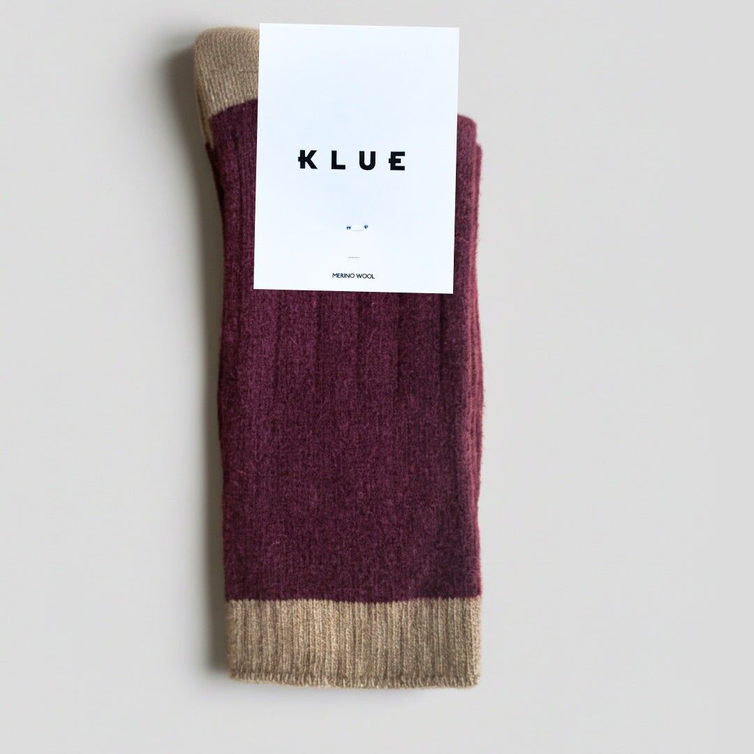 KLUE Merinowollsocken mit Bündchen | Burgunderrot und Karamell
