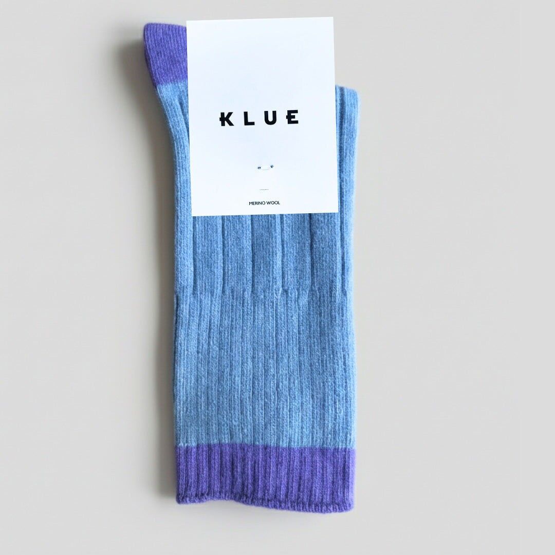 KLUE Merinowollsocken mit Bündchen | Himmelblau und Lavendel