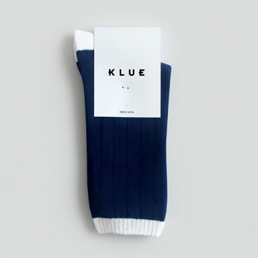 KLUE Merinowollsocken mit Bündchen | Marineblau und Weiß