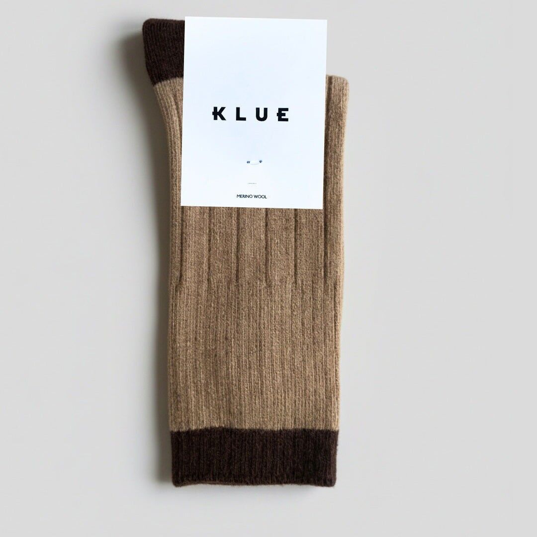 KLUE Merinowollsocken mit Bündchen | Karamell und Braun