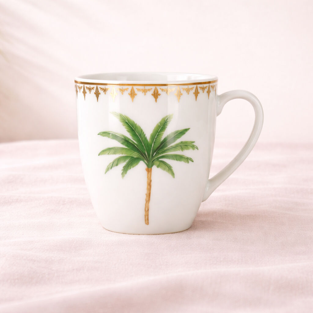 36cl porcelain mug with palm tree motif - ATLAS