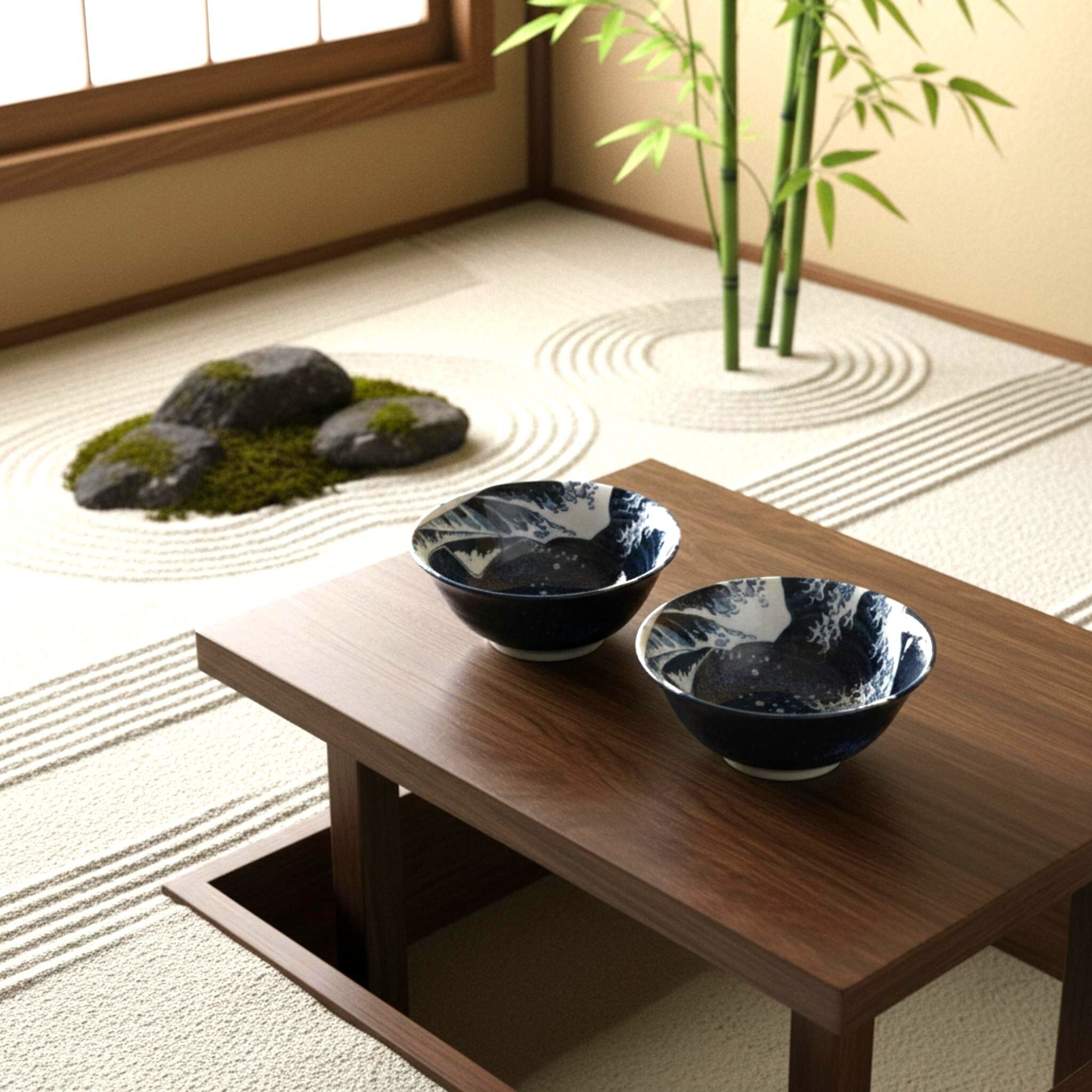 Handmade Japanese ceramic tableware with Hokusai Wave motif