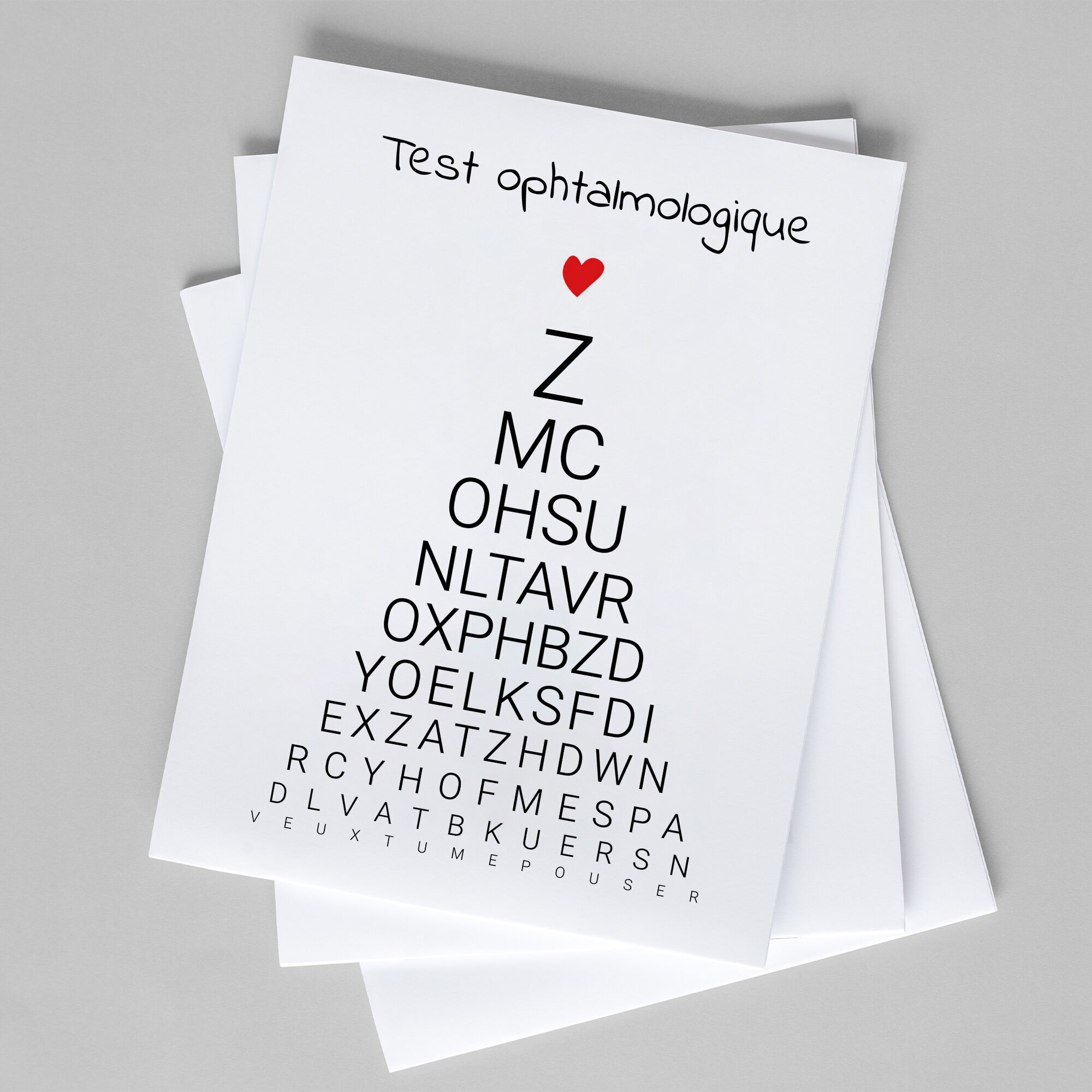 Carte annonce test ophtalmologique message caché