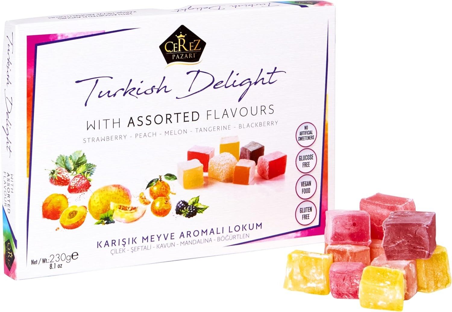 Turkish Delight Strawberry, Peach, Melon, Tangerine, Blackberry Flavours 230g x 10