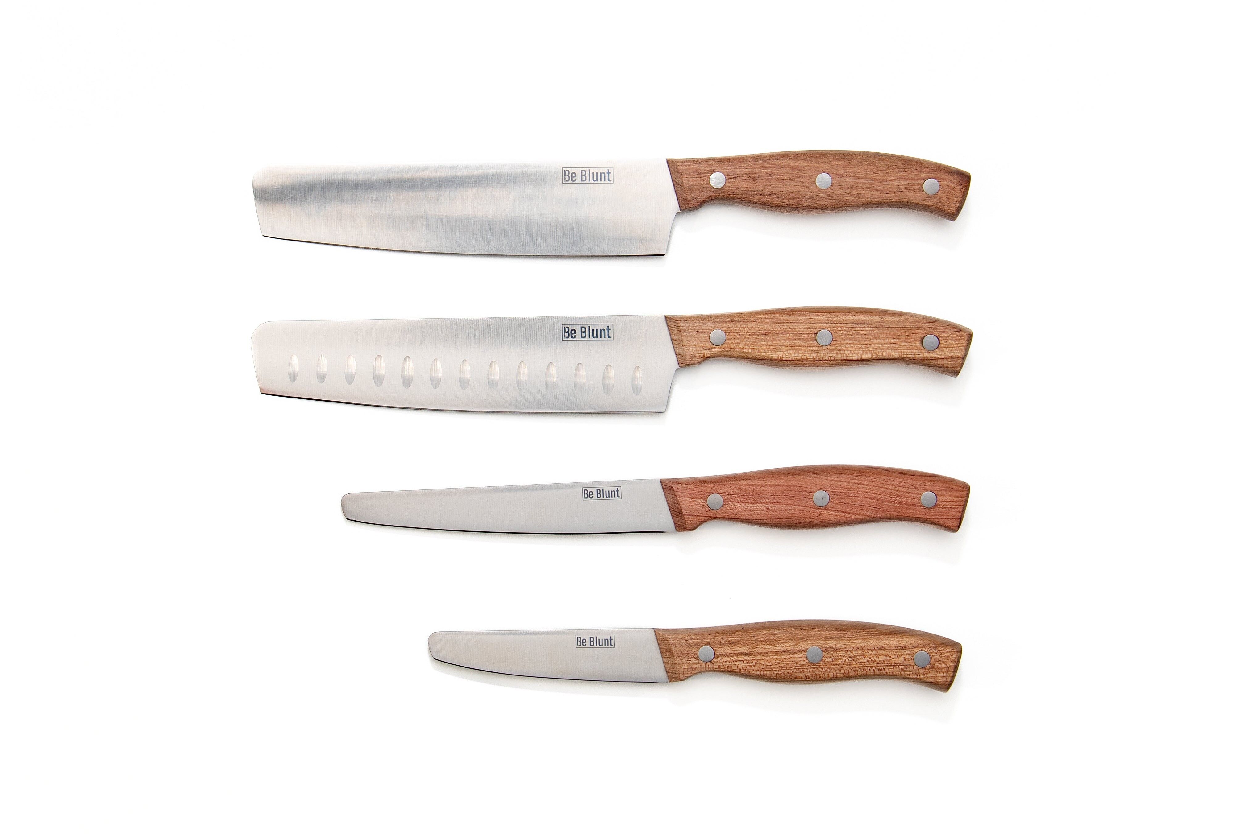 Hochwertige, abgerundete Küchenmesser mit Sicherheitsfunktion (4er-Set) aus Rosenholz