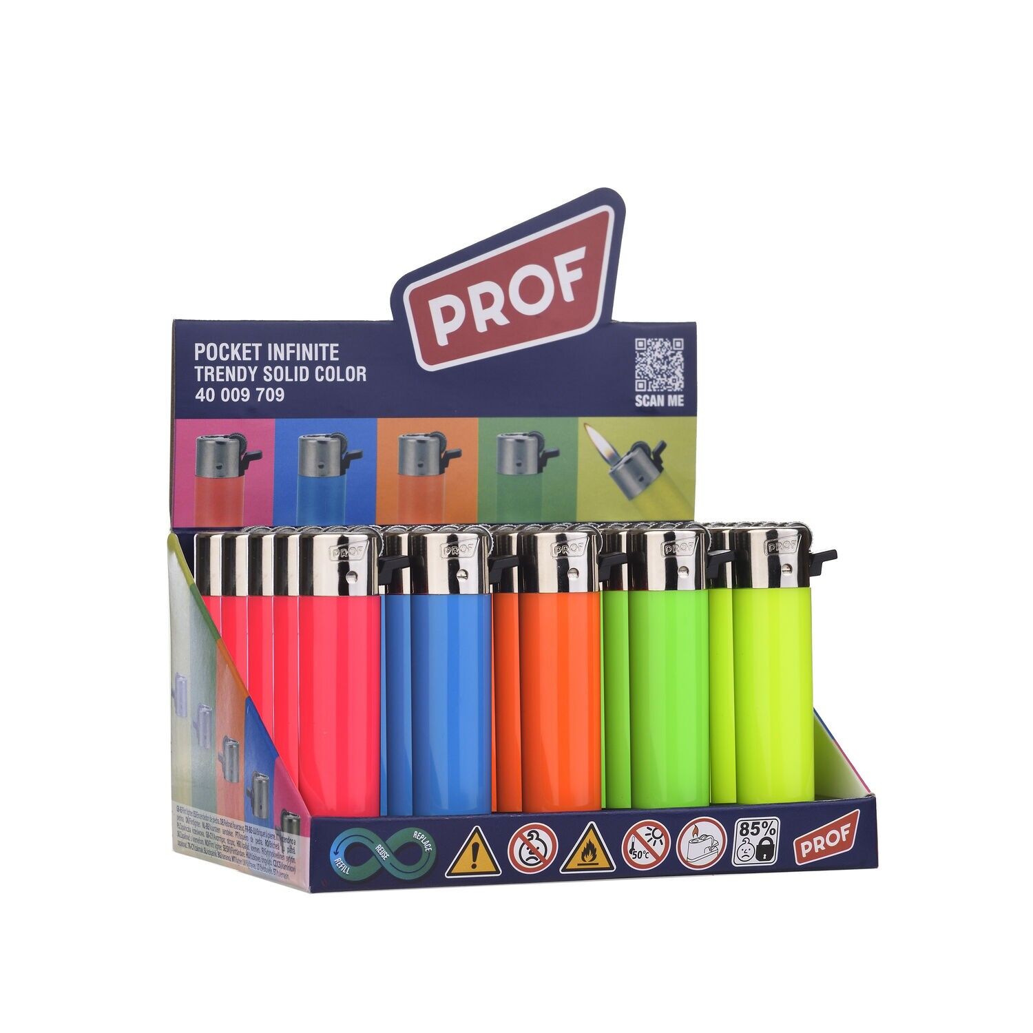 PROF TRENDY COLOR nachfüllbares Feuerzeug mit Feuerstein