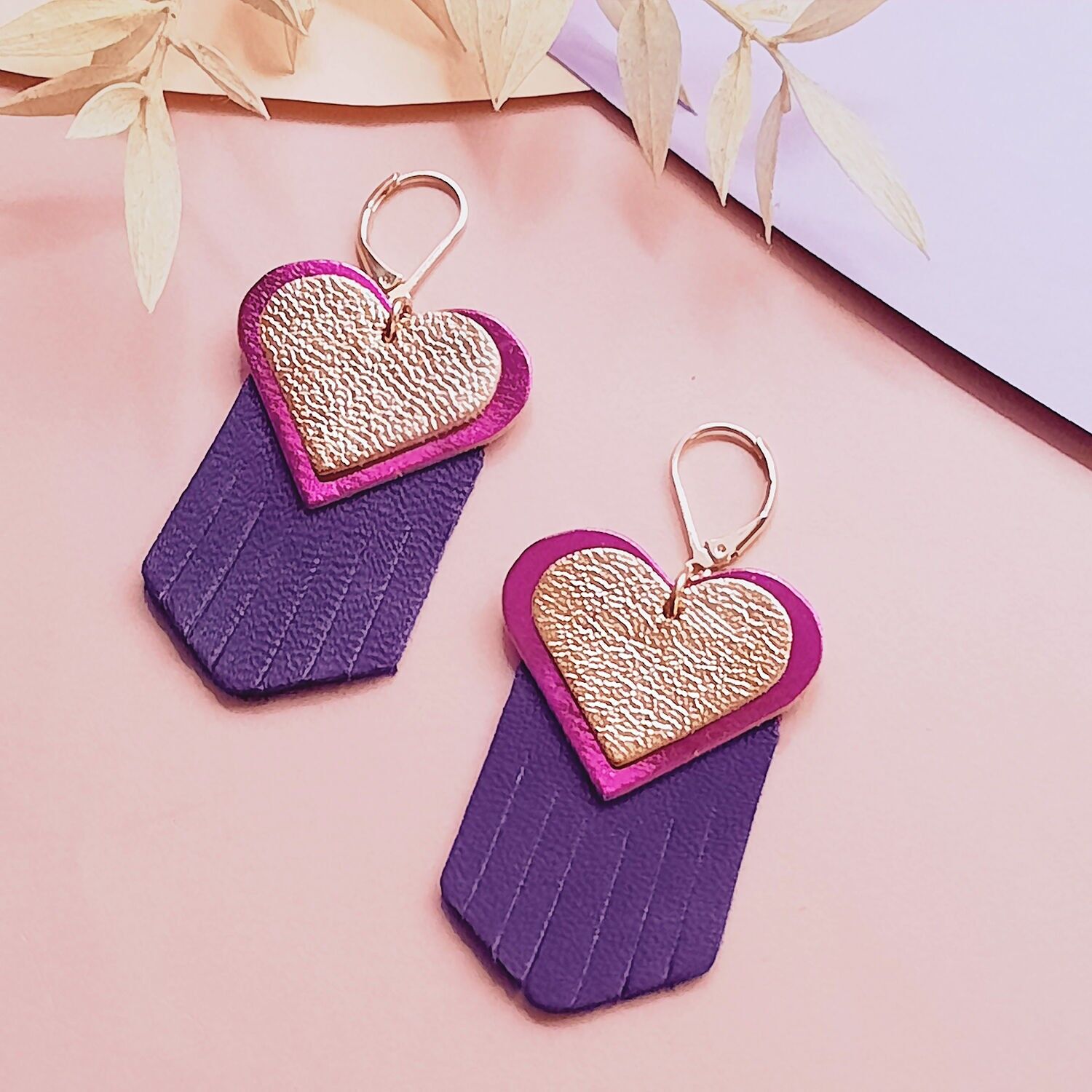 Boucles d'oreilles coeur  EX-VOTO Fuchsia