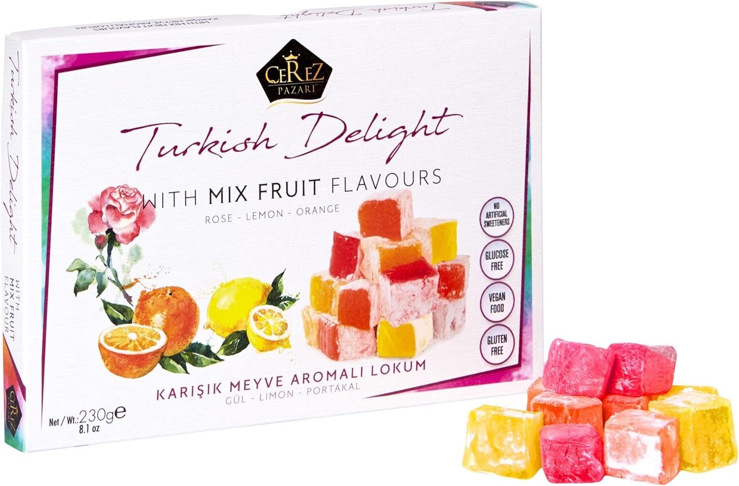 Turkish Delight Rose, Orange, Lemon Flavour 230g x 10